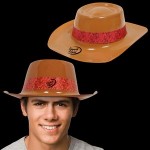 Customized Brown Plastic Cowboy Hat with Red Paisley Band