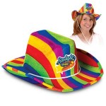 Custom Imprinted Rainbow Cowboy Hat w/ Custom Printed Faux Leather Icon