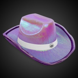 Custom Purple Iridescent Light Up Cowboy Hat(White Imprinted Band)  Custom Purple Iridescent Light Up Cowboy Hat(White Imprinted Band)