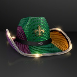 Personalized Light Up Mardi Gras Cowboy Hat with Black Band - Domestic Print