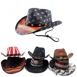 Branded Vintage Patriotic Straw Western Cowboy Hat  Branded Vintage Patriotic Straw Western Cowboy Hat