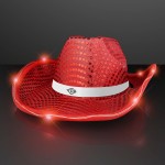 Logo Printed Red LED Sequin Cowboy Hat with White Band - Domestic Print