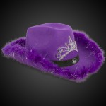 Personalized Purple Light Up Cowboy Hat w/ Tiara and Feather(Black Imprinted Band)