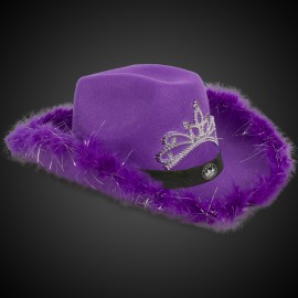Personalized Purple Light Up Cowboy Hat w/ Tiara and Feather(Black Imprinted Band)