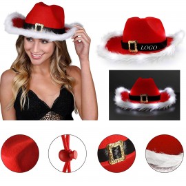 Logo Printed Light Up Santa Christmas Cowboy Hat  Logo Printed Light Up Santa Christmas Cowboy Hat