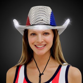 Logo Printed Patriotic LED Sequin Cowboy Hat
