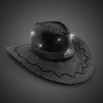 Logo Printed Black Sequin LED Cowboy Hat w/Silk Screened Black Band
