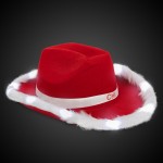 Logo Printed Red Santa Light Up Cowboy Hat with White Marabou Trim(White Imprinted Band)