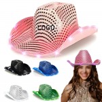 Custom Womens Custom Flashing Cowboy Hat w/Flashing LED String Light & Sequins