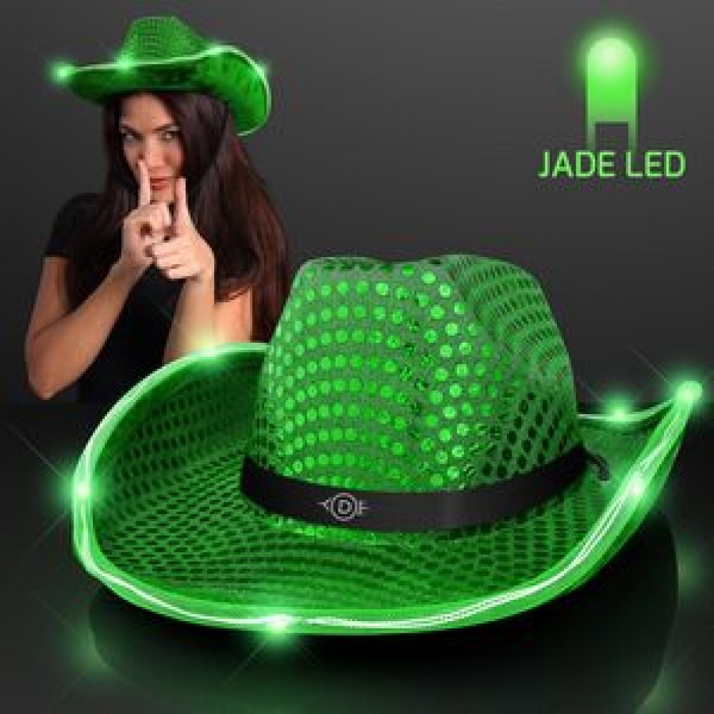 Personalized Green Sequin Cowboy Hat w/Jade LED Brim Personalized Green Sequin Cowboy Hat w/Jade LED Brim