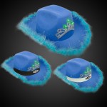 Personalized Blue Light Up Cowboy Hat w/ Tiara and Feather(Blank)