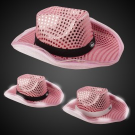 Promotional Pink Light Up Sequin Cowboy Hat(Blank)