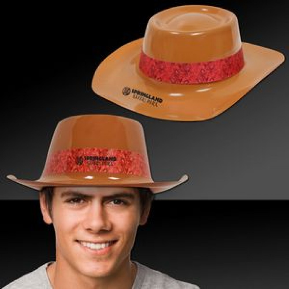 Personalized Brown Plastic Cowboy Hat w/Red Paisley Band