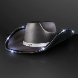 Promotional Light Up Dark Silver Cowboy Hat with White Band - Domestic Print