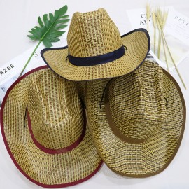 Logo Printed Unisex Travel Summer Wide Brim Straw Cowboy/Panama Hat