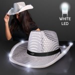 Logo Printed Silver Sequin Cowboy Hat with Black Band - Domestic Print
