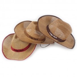 Branded Adjustable Rush Straw Cowboy Hat W/ Custom Patch & Under Brim