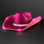 Promotional Magenta Pink Light Up Shiny Cowgirl Hat with White Band - Domestic Print