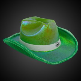 Logo Printed Green Iridescent Light Up Cowboy Hat(White Imprinted Band)