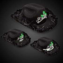 Logo Printed Black Light Up Cowboy Hat w/ Tiara and Feather(Blank)