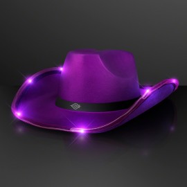 Logo Printed Shiny Light Up Purple Cowboy Hat w/ Black Band - Domestic Print