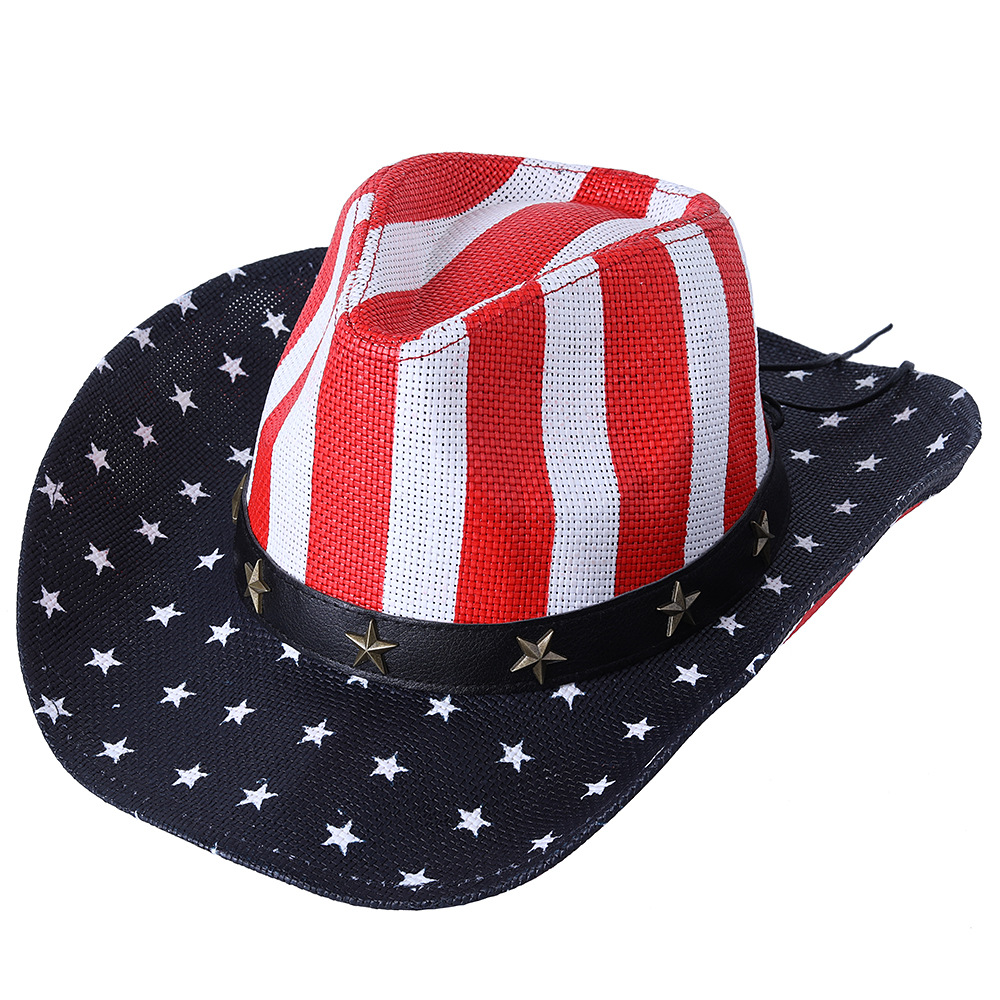 Logo Printed Panama American Flag Cowboy Straw Hat