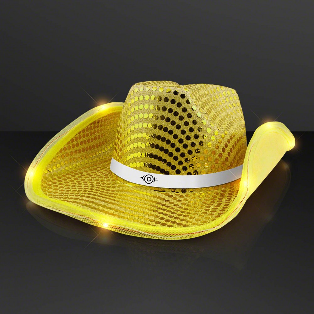 Branded Shiny Gold Cowboy Hat with White Band - Domestic Print