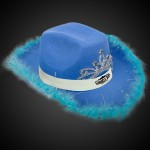 Logo Printed Blue Light Up Cowboy Hat w/ Tiara and Feather(White Imprinted Band)