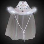 Branded White Light Up Tiara Cowboy Hat with Veil(with white imprintable band)