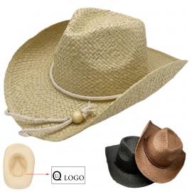 Logo Printed Unisex Cowboy Straw Hat Wide Brim
