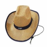 Logo Printed Unisex Cowboy Hat Straw Hat Wide Brim