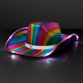 Branded Light Up Cowboy Shiny Rainbow Hat w/ White Band - Domestic Print