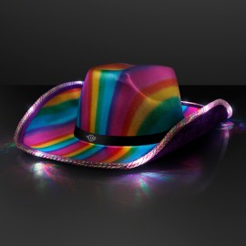 Branded Light Up Cowboy Shiny Rainbow Hat w/ Black Band - Domestic Print