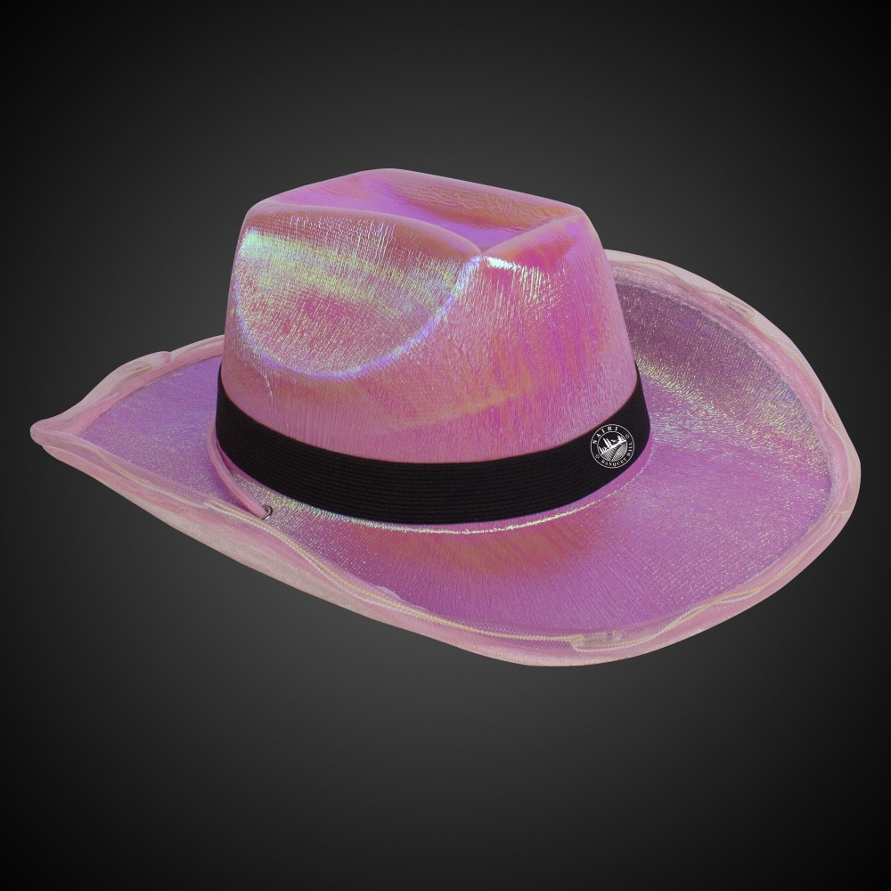 Logo Printed Pink Iridescent Light Up Cowboy Hat(Black Imprinted Band)