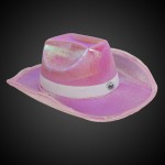 Promotional Pink Iridescent Light Up Cowboy Hat(White Imprinted Band)