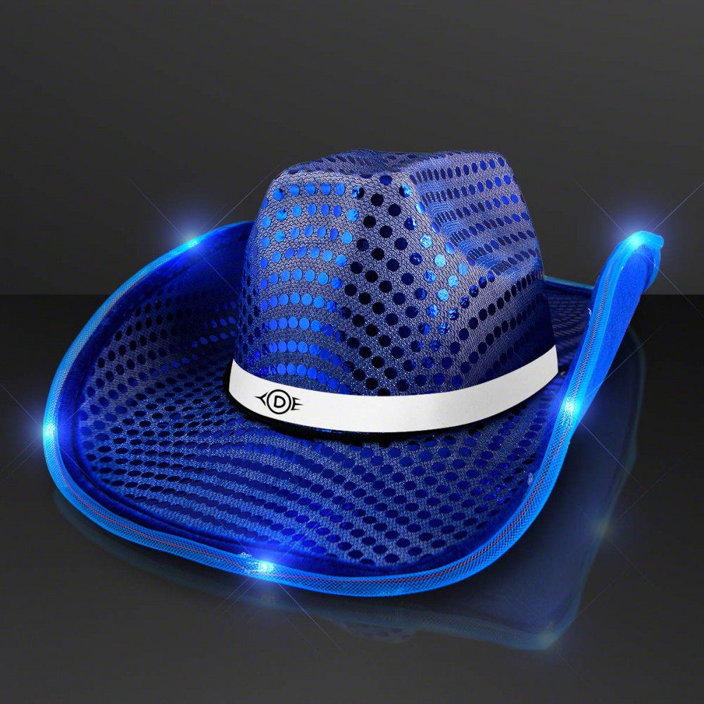 Personalized Blue Cowboy Hat with White Band - Domestic Print