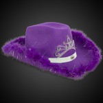 Customized Purple Light Up Cowboy Hat w/ Tiara and Feather(White Imprinted Band)