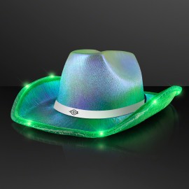 Custom Light Up Iridescent Green Space Cowgirl Hat w/ White Band - Domestic Print  Custom Light Up Iridescent Green Space Cowgirl Hat w/ White Band - Domestic Print