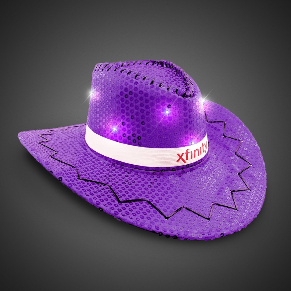Custom Purple Sequin LED Cowboy Hat w/Silk Screened White Band