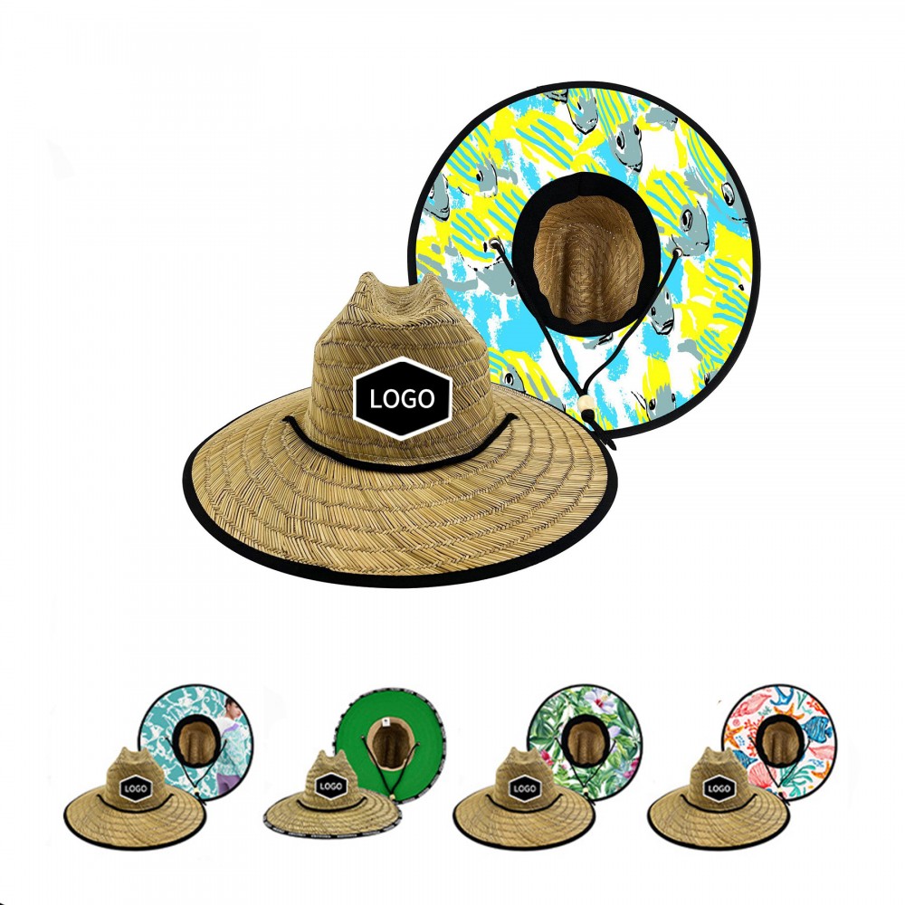 Branded Straw Hat With Custom Patch And Full Color Underbrim Imprint Branded Straw Hat With Custom Patch And Full Color Underbrim Imprint