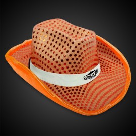 Customized LED Orange Sequin Cowboy Hat(white imprinted band)