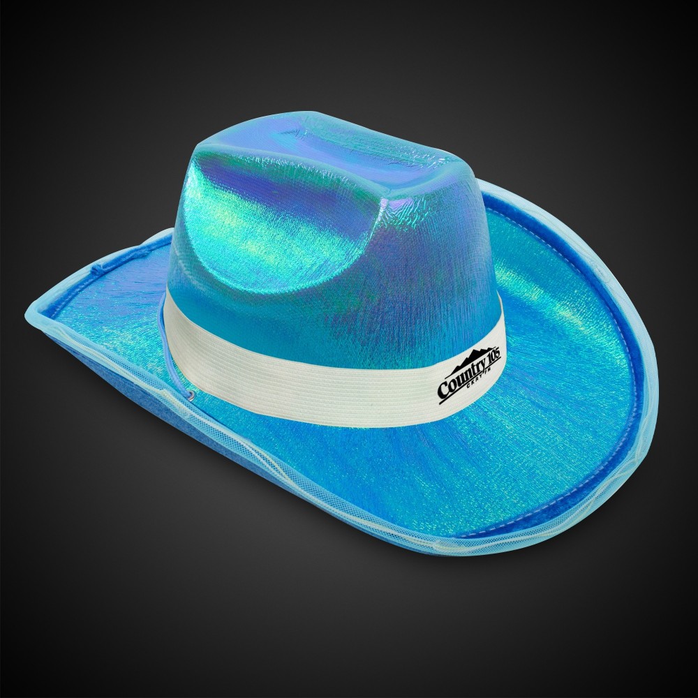 Customized Blue Iridescent Light Up Cowboy Hat(White Imprinted Band)
