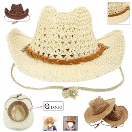 Logo Printed Travel Western Cowboy Straw Hat For Kids
