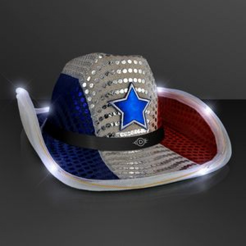 Promotional Red White & Blue LED Cowboy Hat with Black Band - Domestic Print