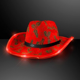Logo Printed Christmas Cowboy Hat, Holly & Lights with Black Band - Domestic Print