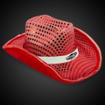 Branded RED SEQUIN LED COWBOY HAT(White Imprinted Band)