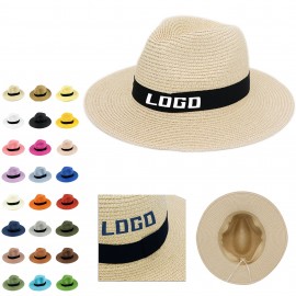 Branded Large Summer Panama Straw Hat With Ribbon