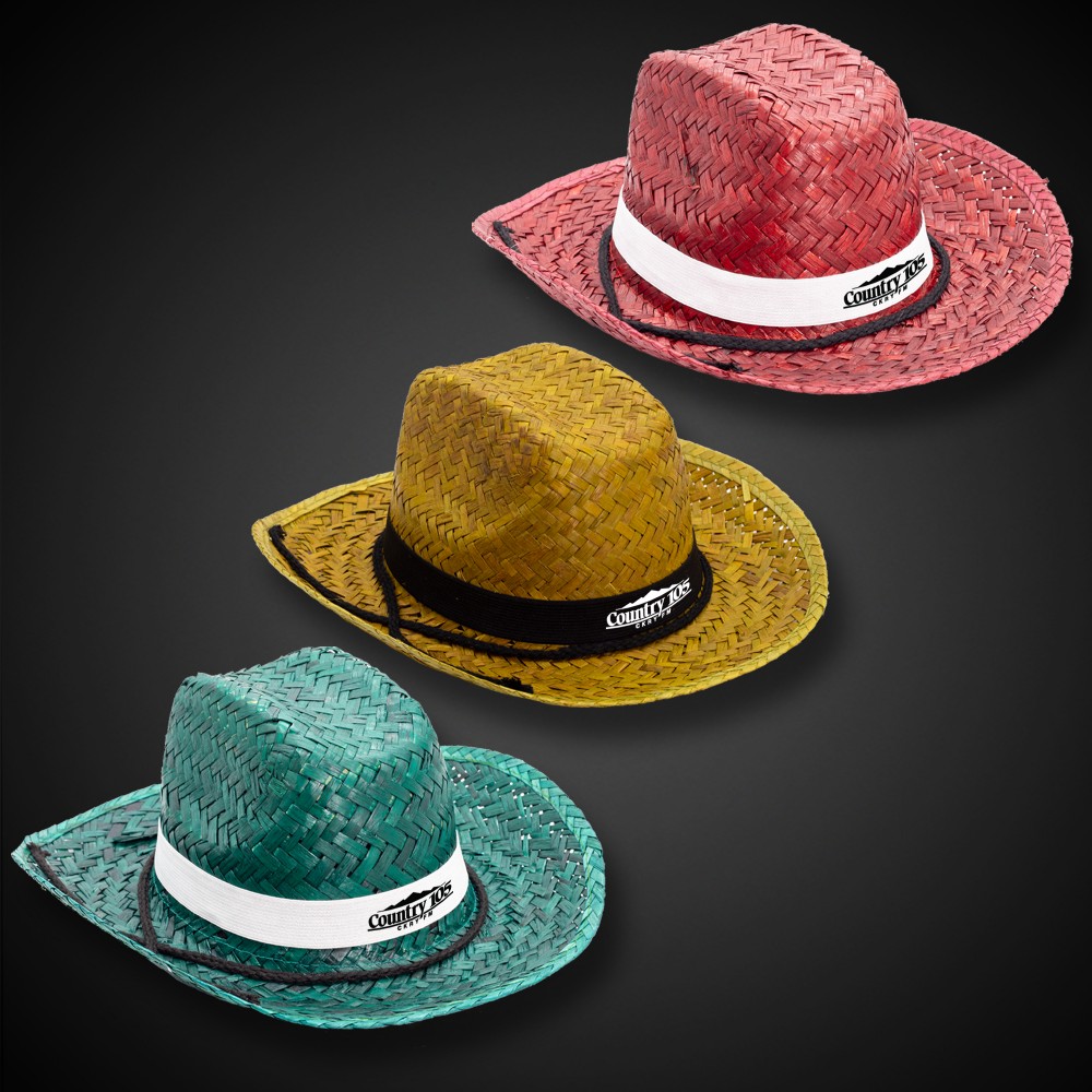 Customized Adult Straw Cowboy Hats - Assorted Colors