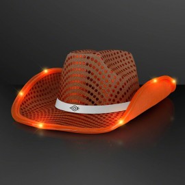 Custom Shiny Orange Cowboy Hat with White Band - Domestic Print