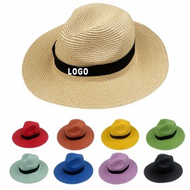 Logo Printed Custom Summer Folding Panama Straw Hat